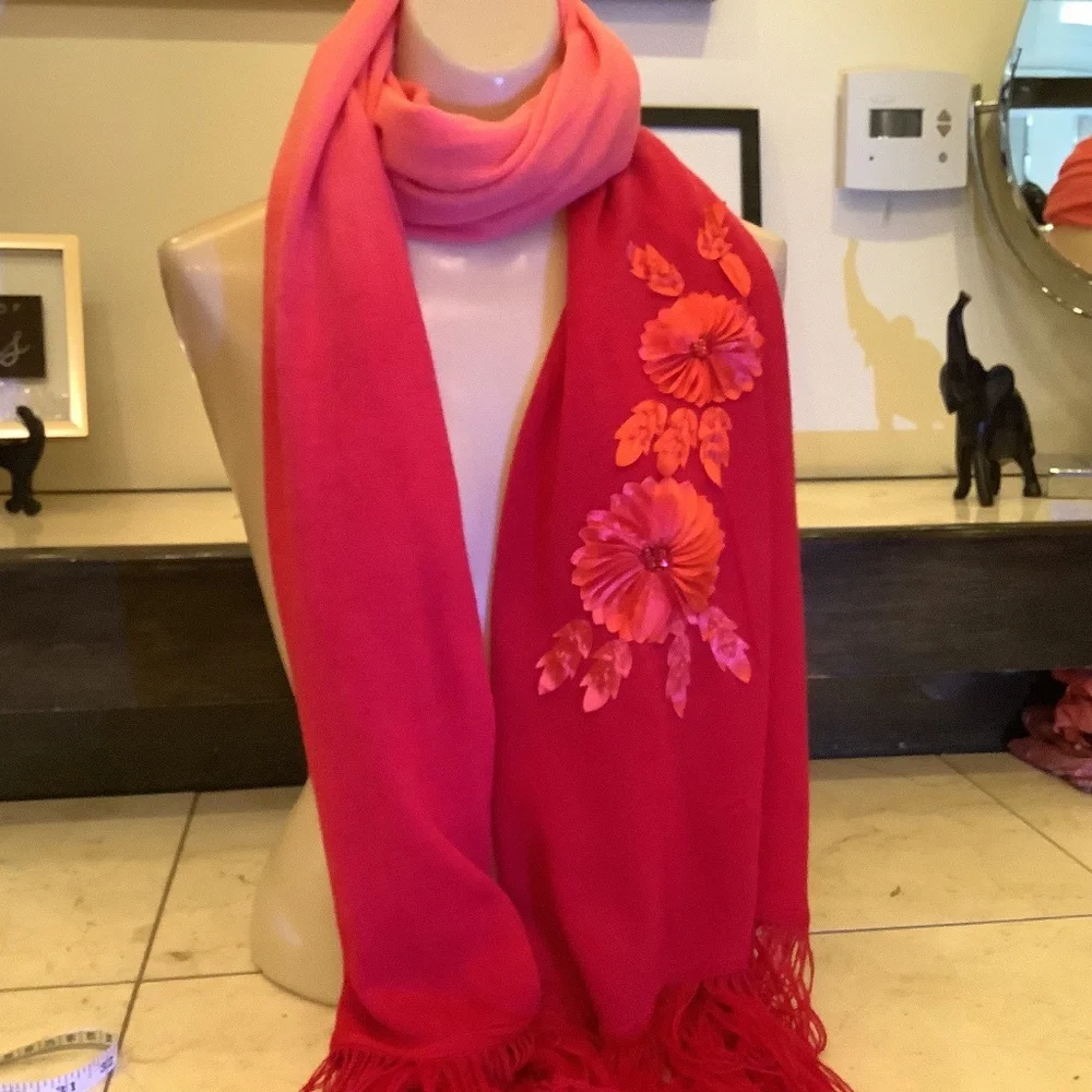 Beautiful ombré pink/red scarf wrap with fringe‎ valentines BOGO